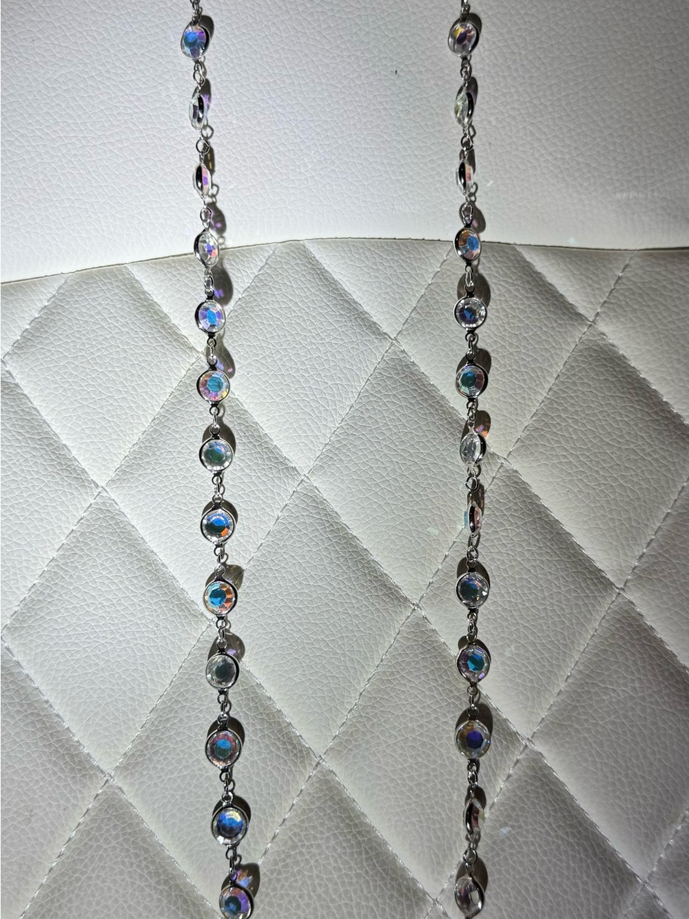 Rare Swarovski Aurora Borealis Crystal Opera Necklace Silver Tone 36” Y2K - Picture 4 of 5